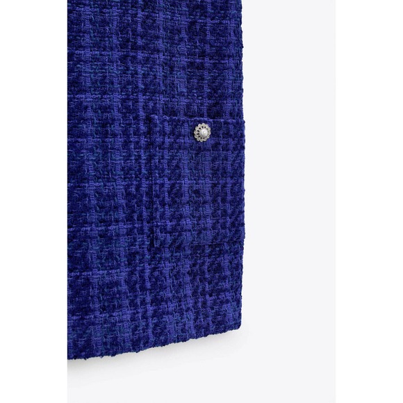 NWT Zara Cobalt Blue Textured Tweed Pinafore Mini Dress, Women's Extra Small XS - Picture 5 of 12